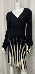 Vestido MISSONI Talla 4 Negro Lana con Multicolor Plisado Midi Manga Larga - Imagen 1 de 3