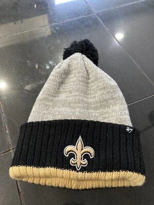 GORRO POM HOMBRE/MUJER NFL 47 NUEVO ORLEANS SAINTS DORADO/NEGRO/GRIS NUEVO CON ETIQUETAS Foto 1 de 4