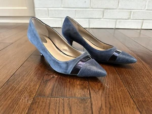 Alfani Step N Flex Womens Navy  Suede Leather Pointed Toe Kitten Heel Pumps 8.5 - Picture 1 of 9