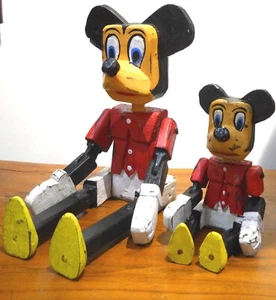Cute Wooden Abstract Handmade Figure Mickey Mouse Sitting Large 30 / Small 20 cm - Picture 1 of 9