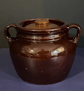 Vintage USA Brown Glazed Bean Pot Casserole Dish Pottery Handmade - Picture 1 of 6