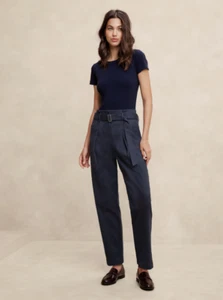 Banana Republic Ultra High Rise Belted Pleated Tapered Pants Navy Blue Size 4 - Picture 1 of 7