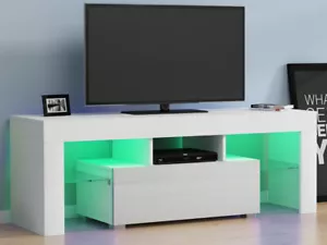 Modern White TV Unit 130cm TV Cabinet Stand High Gloss Door Matt RGB LED Lights - Picture 1 of 8