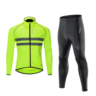 WOSAWE Hombres Ciclismo Cortavientos Chaqueta Reflectante Ciclismo Pantalones Acolchados Conjunto Medias Foto 1 de 4