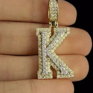 2Ct Lab Created Diamond "K" Initial Letter Pendant Charm 14K Yellow Gold Plated - Picture 1 of 5