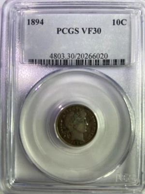 1894 Barber Dime 10c PCGS Certified VF30 - Image 1 of 4