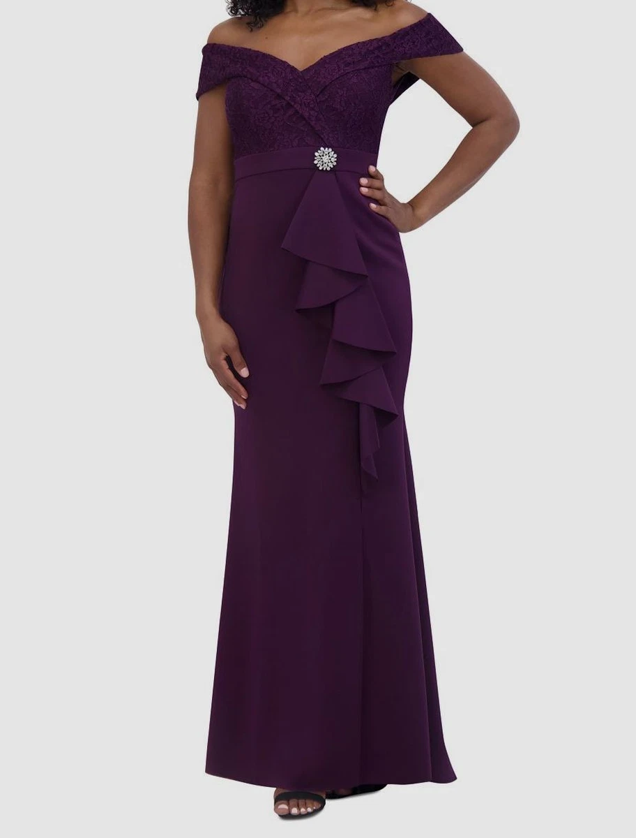 Crepe Formal Dress With Leg Slit Alex Evenings Womens Long Cascade Ruffle  Sleeveless Trinidad And Alex Evening Dresses Clearance