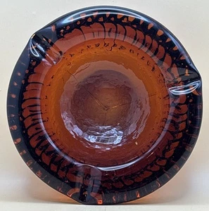 Vintage Heavy Amber Orange Art Glass Ashtray Cigar Tray Mid-Century Design - Picture 1 of 11