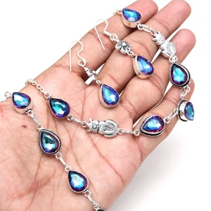 Mystic Topaz Titanium Handmade For Girls , Unisex Jewelry Set 18-20'' - Picture 1 of 10