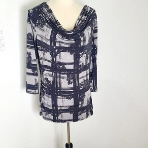Style & Co. schwarz & grau gemusterte Bluse mit glitzernden Pailletten, Wasserfallausschnitt, Gr. XL - Bild 1 von 9