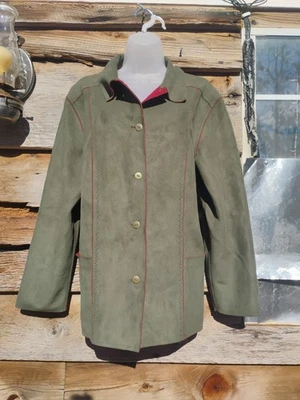 Chaqueta Alfred Dunner Verde Gamuza Puntada con Botones 16W Cottage Farm Cabin Western Foto 1 de 4