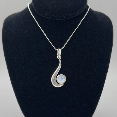 Collar colgante de piedra lunar con remolino abstracto de plata de ley 925 cadena de bola de 16" Foto 1 de 4