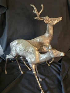 Coppia di cervi e cervi in ottone massiccio molto grandi vintage da collezione - Foto 1 di 12