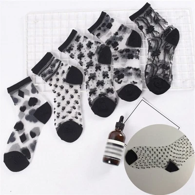 Verano Damas Calcetines Mujer Calcetines Negro Blanco Calcetines Transparente Rayas Moda Foto 1 de 4