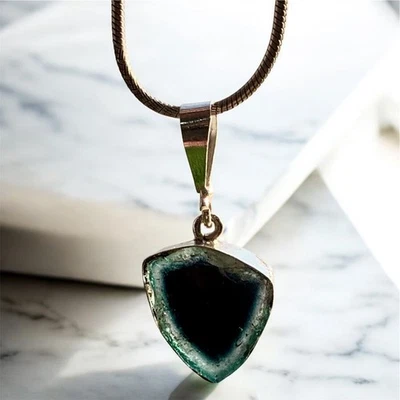 multi color unique tourmaline slice necklace in sterling silver 925 - Image 1 of 4