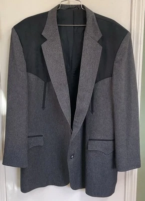 Blazer Circle S 48R Traje Occidental Chaqueta Negro Fieltro Yugos Vaquero 2 Botones EE. UU. Foto 1 de 4