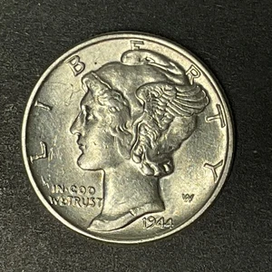 Moneta 10 centesimi Mercury Dime 1944 90% argento brillante UNC Stati Uniti USA - Foto 1 di 2