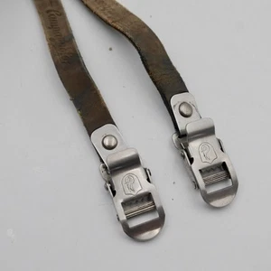 Vintage, 1980s Campagnolo Inox Brown Leather Toe Straps - Picture 1 of 15