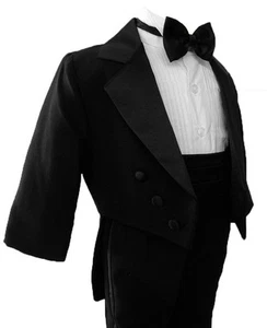 Boy Black Tail Tuxedo Tux Suit Size From Baby to Teen - Picture 1 of 1