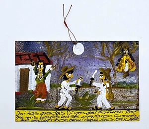 Ex-Voto Thanks for Saving My 2 Boyfriends Having a Knife Fight Mexican Tin Sign - Picture 1 of 5