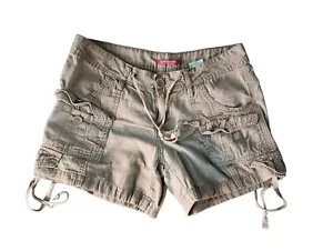 Y2K Vintage Beige Low Rise Cargo Drawstring Utility  Shorts Women's Size 7  - Picture 1 of 11