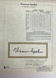 Warren Spahn Signed Auto Stat Sheet Beckett BAS Y55204 Milwaukee Braves - Picture 1 of 2