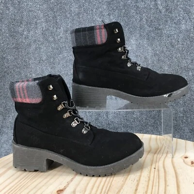 Botas Rock & Candy para mujer 8,5 Ryann tobillo tacones de combate tela negra con cordones Foto 1 de 4