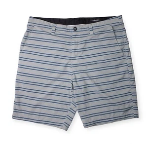 Volcom Shorts Mens Size 38 Gray Blue Stripes Surfer Zip Fly Pockets Beach Board - Picture 1 of 15