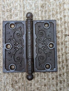 4" x 4" Antique Decorative Cast Iron Ball Tip Hinge - Picture 1 of 6