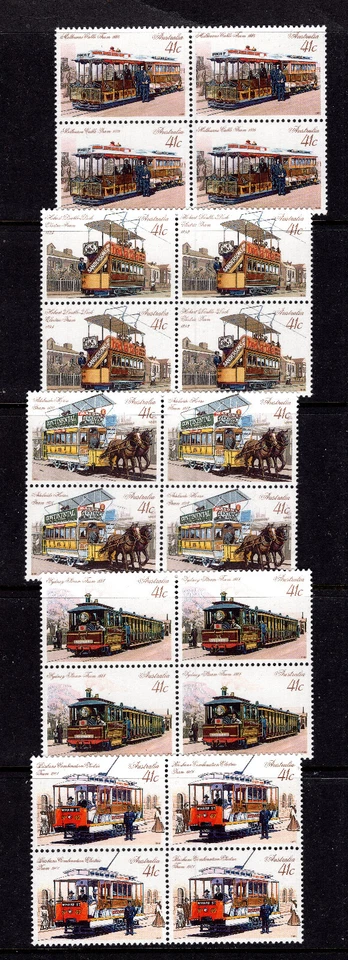 1989 Historic Trams Tramways Set (5) Australia in Blocks of 4 MNH - Image 1 of 1