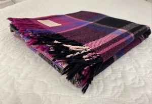 Onkaparinga Wool Throw Picnic Travel Blanket Pink Check Repaired 155 cm x 140 cm - Picture 1 of 19