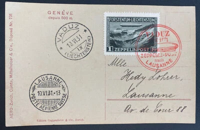 1931 Vaduz Lichtenstein Graf Zeppelin LZ127 RPPC cover to Switzerland Sc#C7 - Изображение 1 из 2
