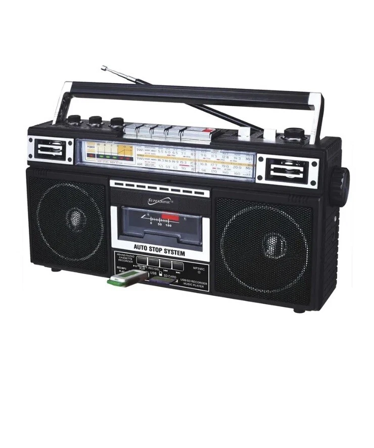 Radio Bluetooth Supersonic SC-3201BT 4 Bandas, USB y Reproductor de Cassette Boom Box Foto 1 de 3