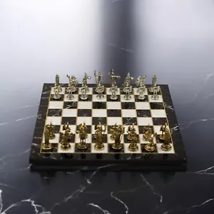 Metal Chess Set – Greek, Glossy Stone, and Marble Pattern Board | Elegant Chess - Picture 1 of 4