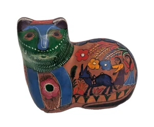 Talavera Red Wear Hand Painted Colorful Cat Mexican Folk Art Vintage - Picture 1 of 3