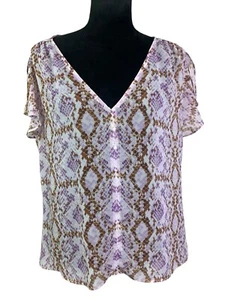 White House Black Market Size XL Snake Print Flutter Sleeve Chiffon Blouse - Picture 1 of 7