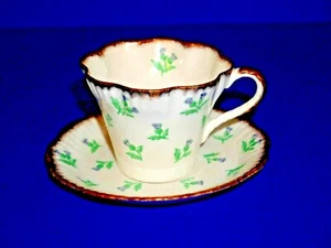 Salisbury Fine Bone China Thistle cup & saucer Made in England ribbed gold trim - Picture 1 of 4