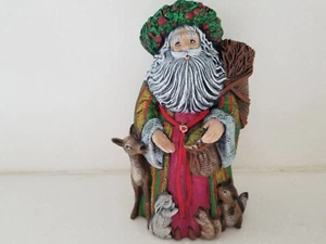 Hand Painted Ceramic Santa With Wreath on Head & Animals Beautiful Detail 10" - Picture 1 of 9