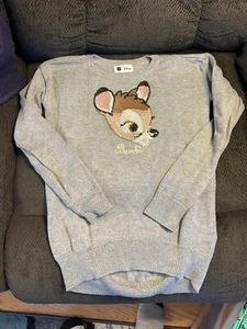 EUC Disney Gap Grey Sequined Bambi Sweater Girls Sz L (10-11) - Picture 1 of 5