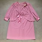 Vintage 1980s Sue Brett Dress Plus Size Pink Bow Blouson Flower Balloon Sleeve