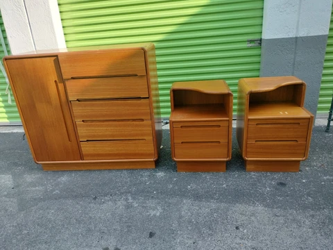 Vintage 3 Piece Of Mid Century Modern Danish -style Teak Tall Dresser And Cover