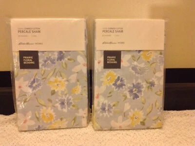 2 Eddie Bauer  PRAIRIE FLORAL Blue Yellow Cotton Percale Standard Pillow Shams - Image 1 of 2