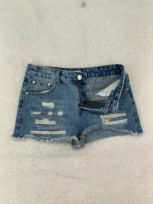 Pantalones Cortos Tobi Para Mujer Talla 25 Corte Destruido Denim Tiro Medio Lavado Desteñido Foto 1 de 4
