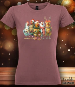 Womens Christmas Farm Farming Cow Chicken Tractor Funny Cute T shirt Gift - Picture 1 of 10