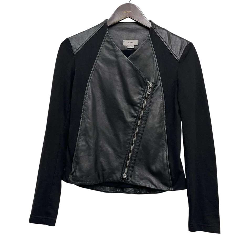 Helmut Lang женщин размер маленький стороны молнии ягненка кожи черный мотоциклетная куртка euc - Изображение 1 из 4