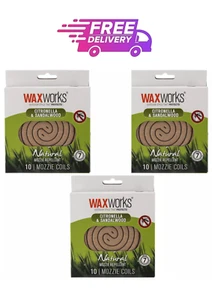 Waxworks Citronella And Sandalwood Natural Mosquito Repellent Coil - 30 Pack - Picture 1 of 5