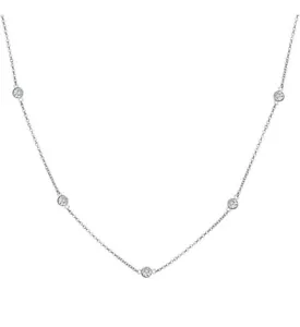 925 Solid Sterling Silver Round CZ Crystal Station Necklace Cable Chain 6 Sizes - Picture 1 of 7