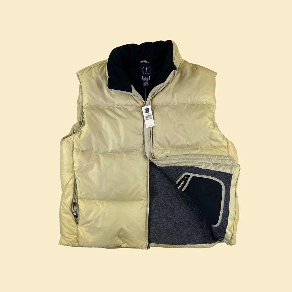 Chaleco acolchado años 90/Y2K GAP XL, chaleco de invierno vintage beige forrado de lana y relleno de plumón Foto 1 de 4