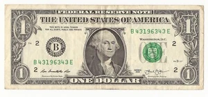 $1 Dollar Bill, Fancy Serial Number #43196343 Series 2013 - Picture 1 of 2