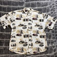 North River Classic Cars print Route 66 Button Down Size L short sleeve top mens